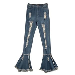 JC & JQ Distressed‎ Flare Jeans XL Fringed Bell Bottoms Boho Western Y2K Denim
